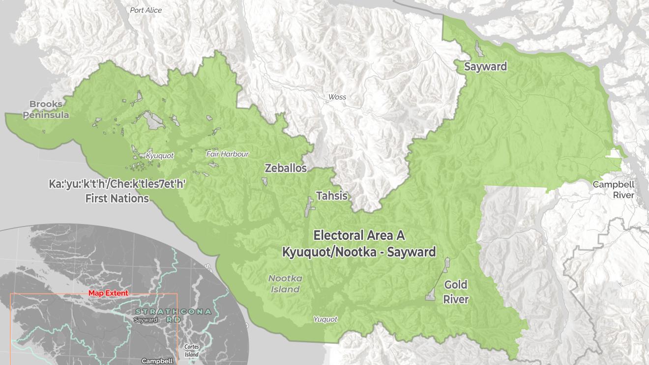 Map showing electoral area a in green