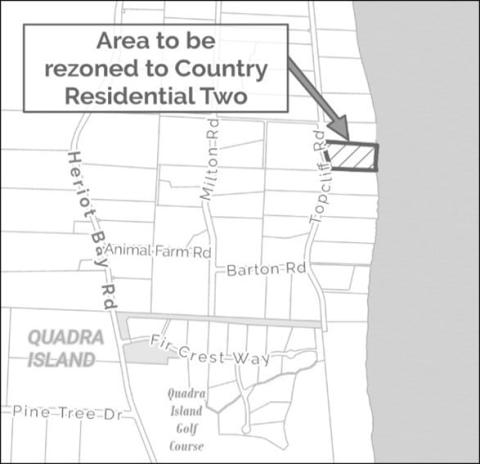 Map showing an area marked for rezoning to Country Residential Two.