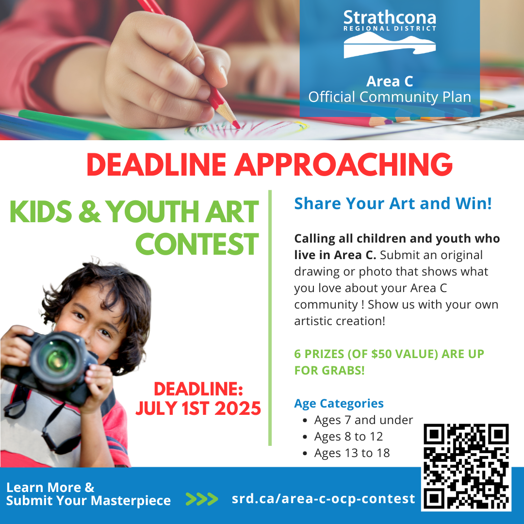 Kids & Youth Art Contest announcement with July 1st deadline.
