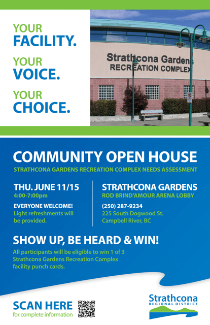 Community open house flyer with contact details and event info.