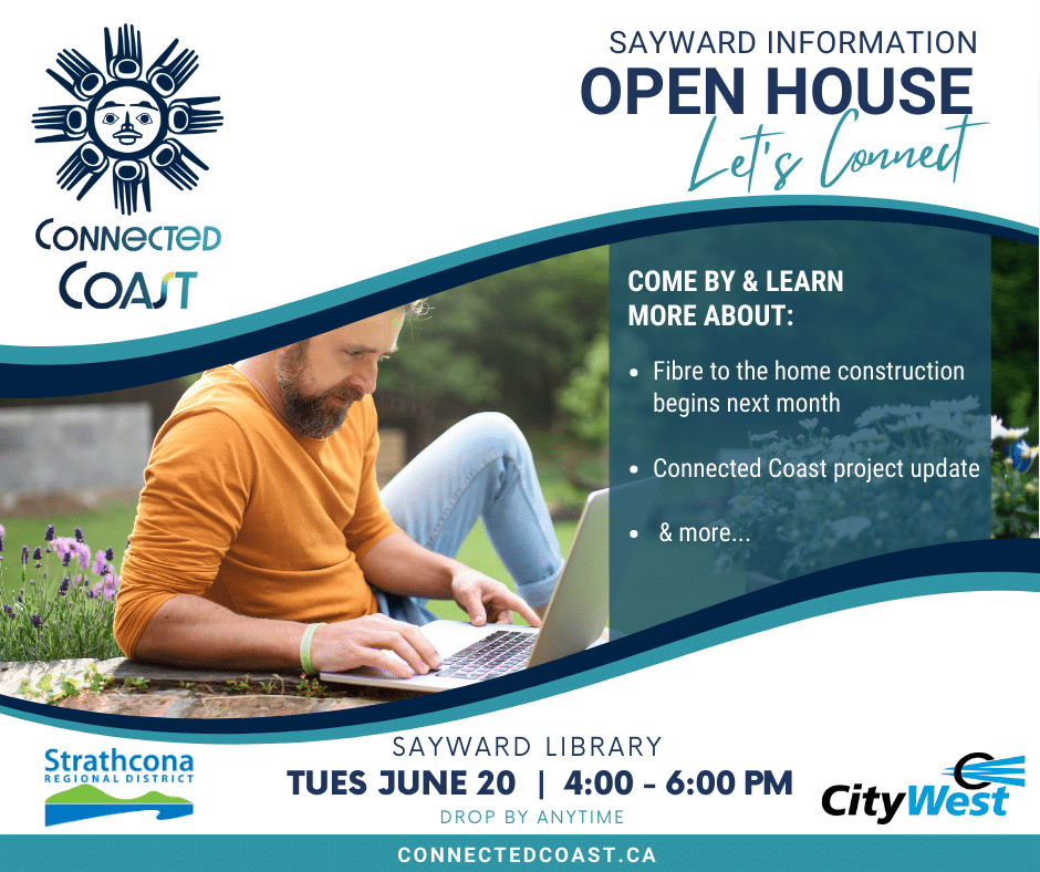 Man using a laptop outdoors, Connected Coast logo featured.