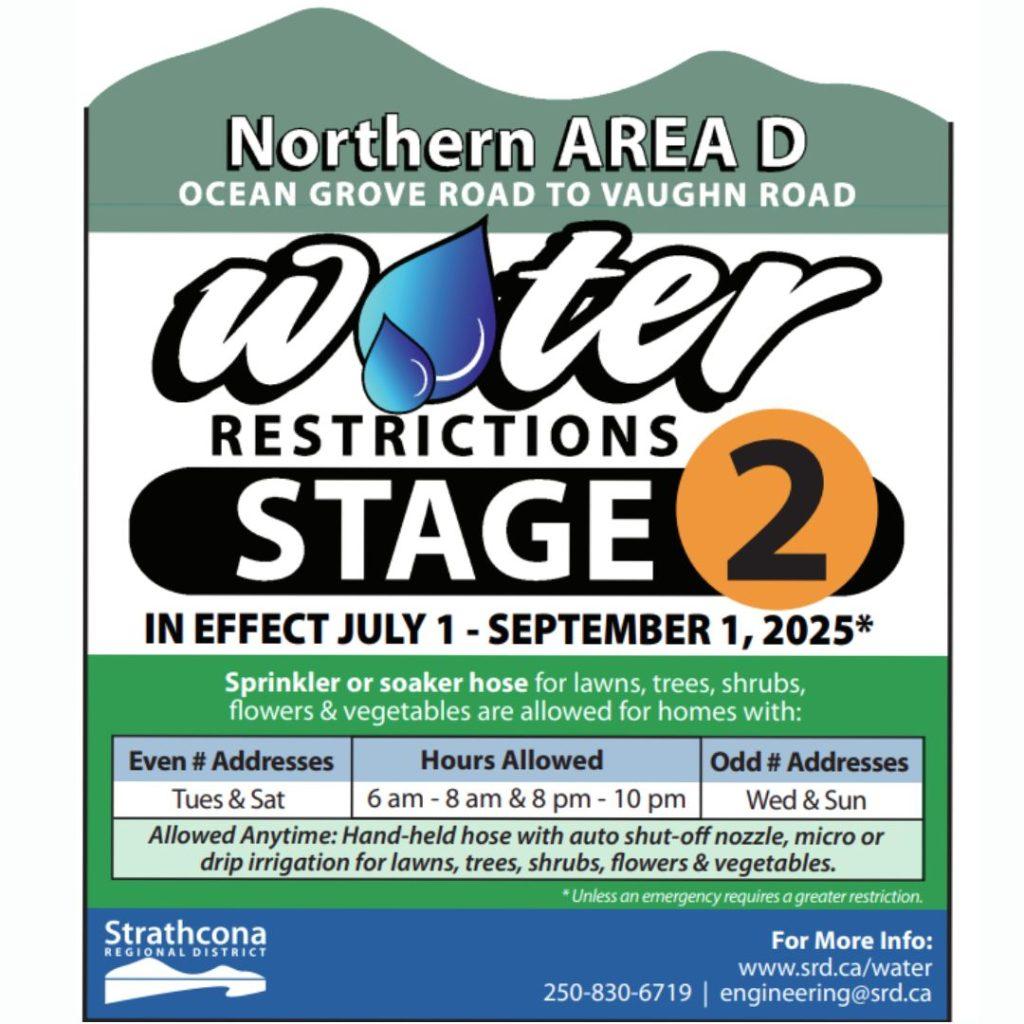 Water restrictions notice, Stage 2, in effect July 1 - September 1, 2025.
