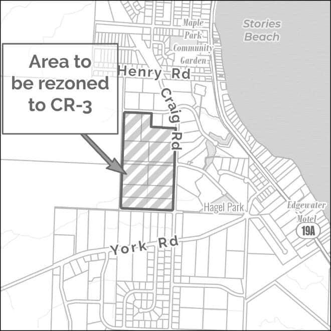 Map showing zoned area along Craig Rd near Stories Beach.